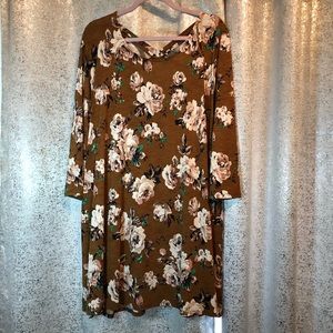 Brown Floral Swing Dress with Pockets